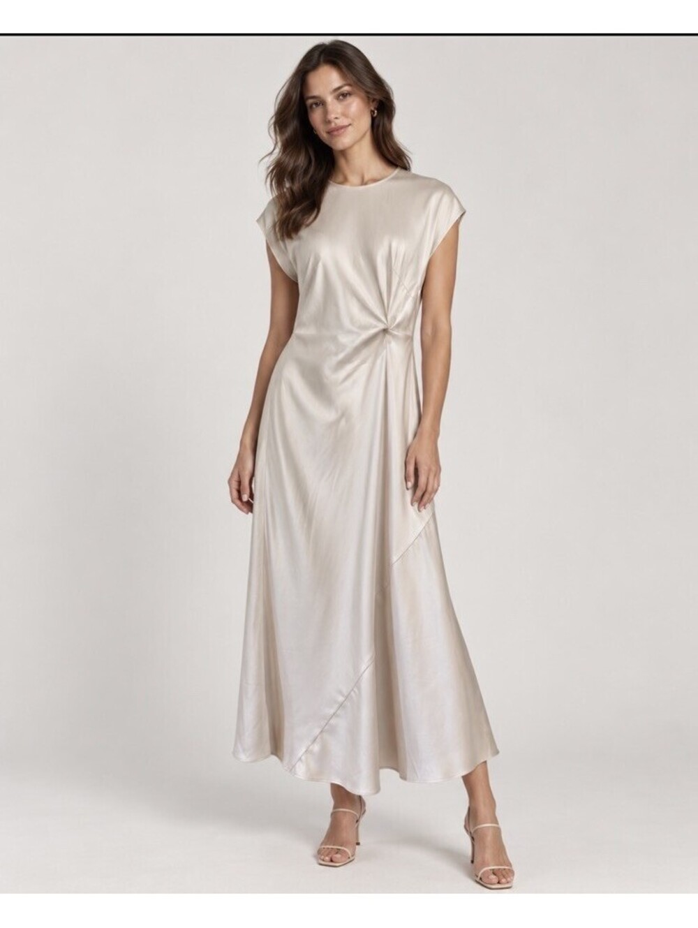 Wilfred Nicolette Satin Midi Dress Size Small Aritzia Light Birch
